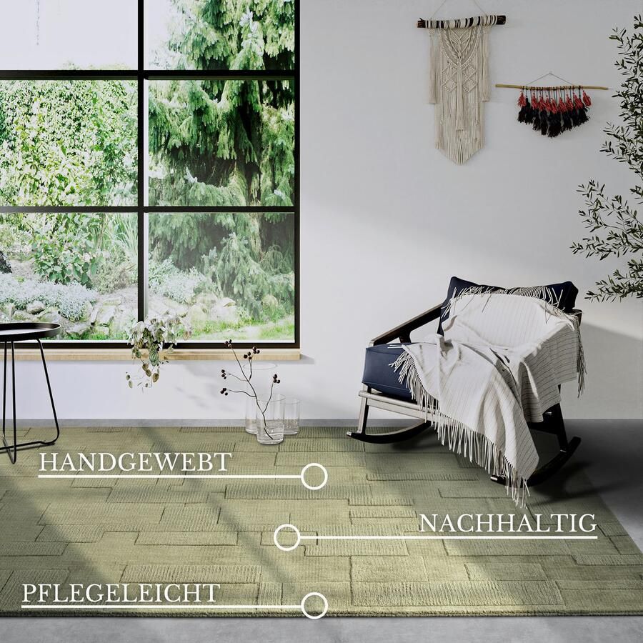 Villeroy & Boch Wollen kleed Wilhelmine Loper handgeweven wol natuur woonkamer geometrie boho