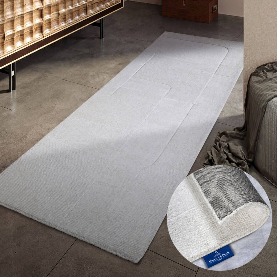 Villeroy & Boch Wollen kleed Charlotte Loper handgeweven wol natuur loper woonkamer geometrie