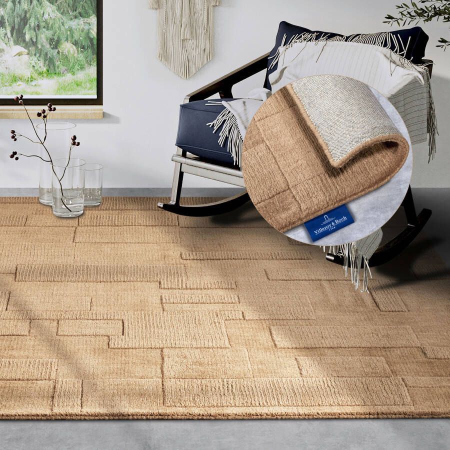 Villeroy & Boch Wollen kleed Wilhelmine Loper handgeweven wol natuur woonkamer geometrie boho