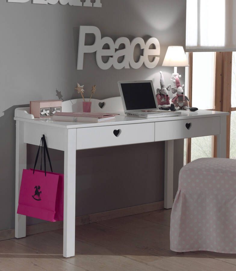 Vipack Bureau Amori met nostalgische hartlook 2 lades groot schrijfoppervlak daaronder 2 laden voor schrijfgerei - Foto 8