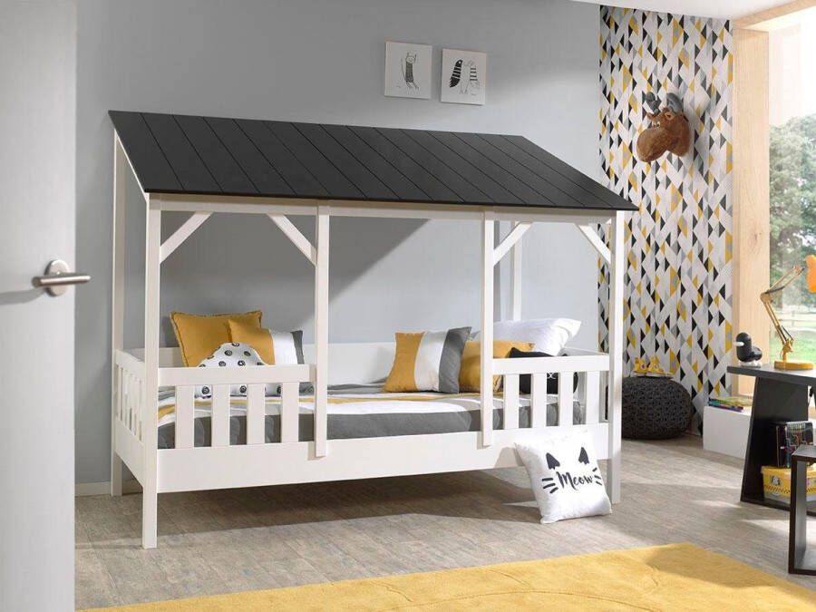 Vipack Kinderledikant Huisbed van MDF en massief hout dak zwart of wit - Foto 2