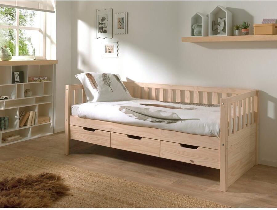 Vipack 1-persoonsledikant Met lades massief dennenhout veel opbergruimte en tijdloos ontwerp