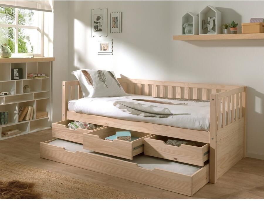 Vipack 1-persoonsledikant Met lades massief dennenhout veel opbergruimte en tijdloos ontwerp