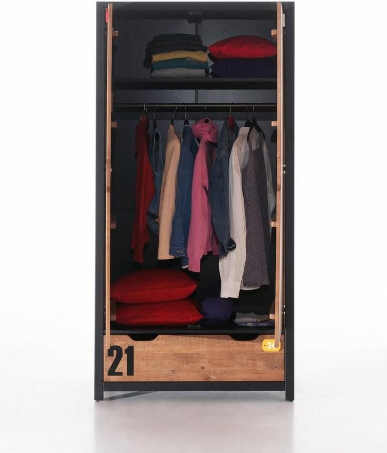 Vipack Draaideurkast Alex fronten massief dennenhout in schaaflook decor cijfers - Foto 3