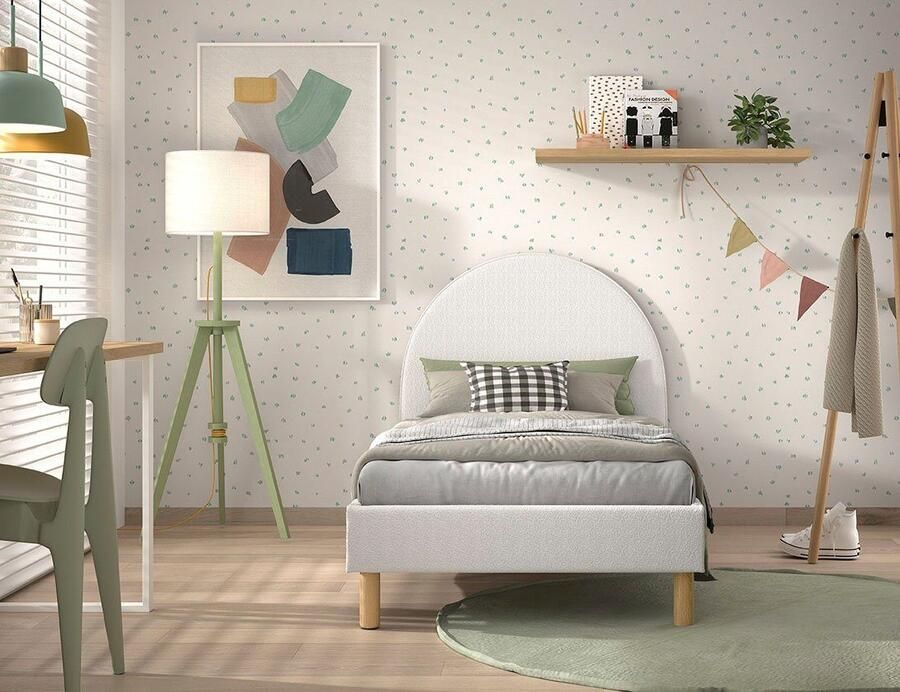 Vipack Gestoffeerd bed Moon met fluffy bouclé stof in verschillende kleuren incl. rollattenbodem keuze uit 2 breedtes en verschillende kleuren