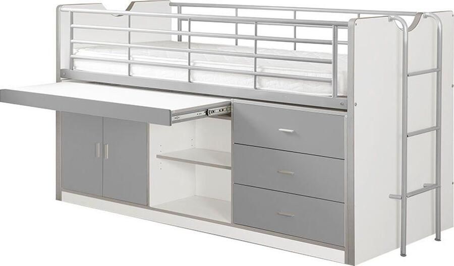 Vipack halfhoogslaper Bonny met uitschuifbaar bureau grijs 116x96x207 cm Leen Bakker