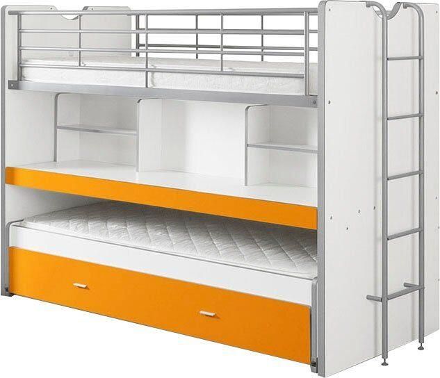Vipack Hoogslaper Bonny met 3 slaapplaatsen super praktisch in de kinderkamer met groot schrijfblad planken veel functionaliteit op kleine ruimte