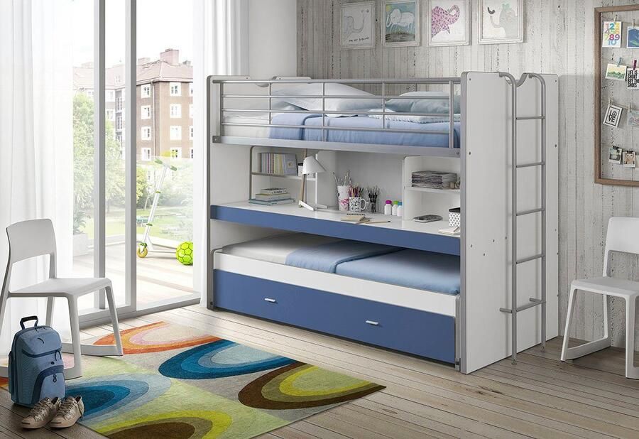 Vipack Hoogslaper Bonny met 3 slaapplaatsen super praktisch in de kinderkamer met groot schrijfblad planken veel functionaliteit op kleine ruimte - Foto 2
