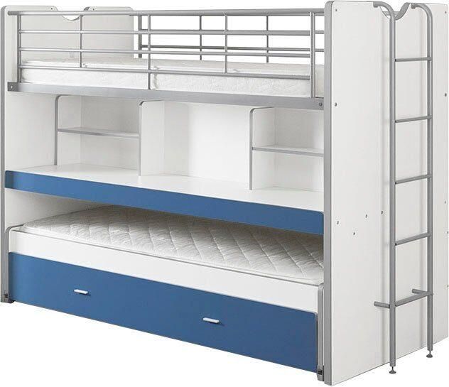 Vipack Hoogslaper Bonny met 3 slaapplaatsen super praktisch in de kinderkamer met groot schrijfblad planken veel functionaliteit op kleine ruimte