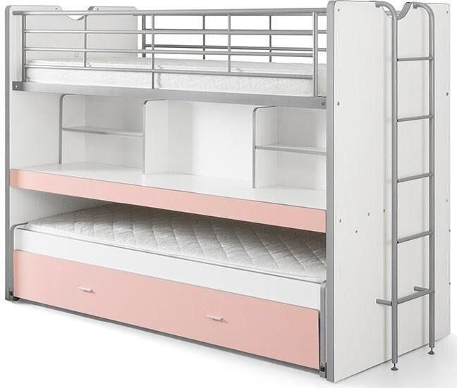 Vipack Hoogslaper Bonny met 3 slaapplaatsen super praktisch in de kinderkamer met groot schrijfblad planken veel functionaliteit op kleine ruimte