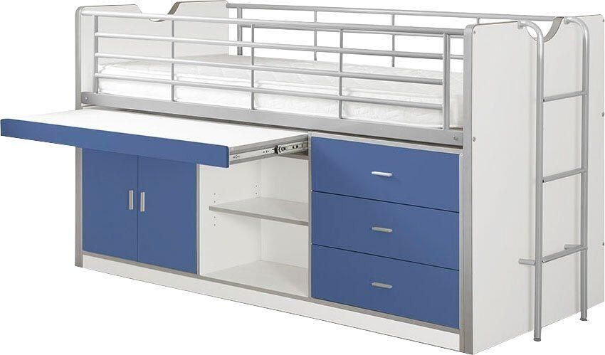 Vipack halfhoogslaper Bonny met uitschuifbaar bureau blauw 116x96x207 cm Leen Bakker