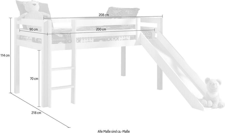 Vipack Hoogslaper Pino incl. lattenbodem ladder glijbaan en valbeveiliging