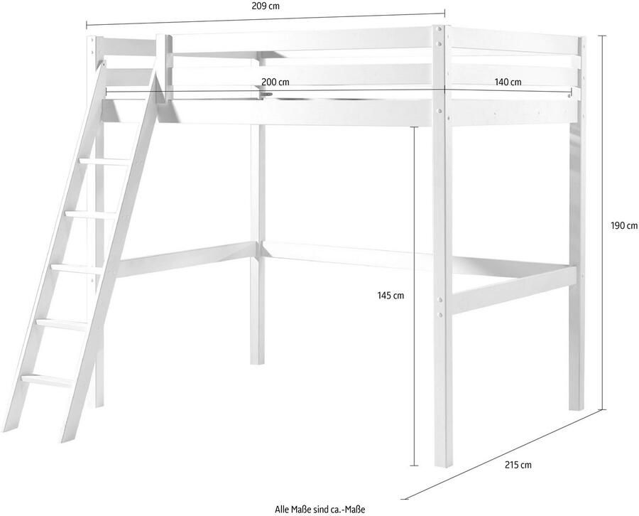 Vipack Hoogslaper Pino incl. lattenbodem valbeveiliging en schuine ladder