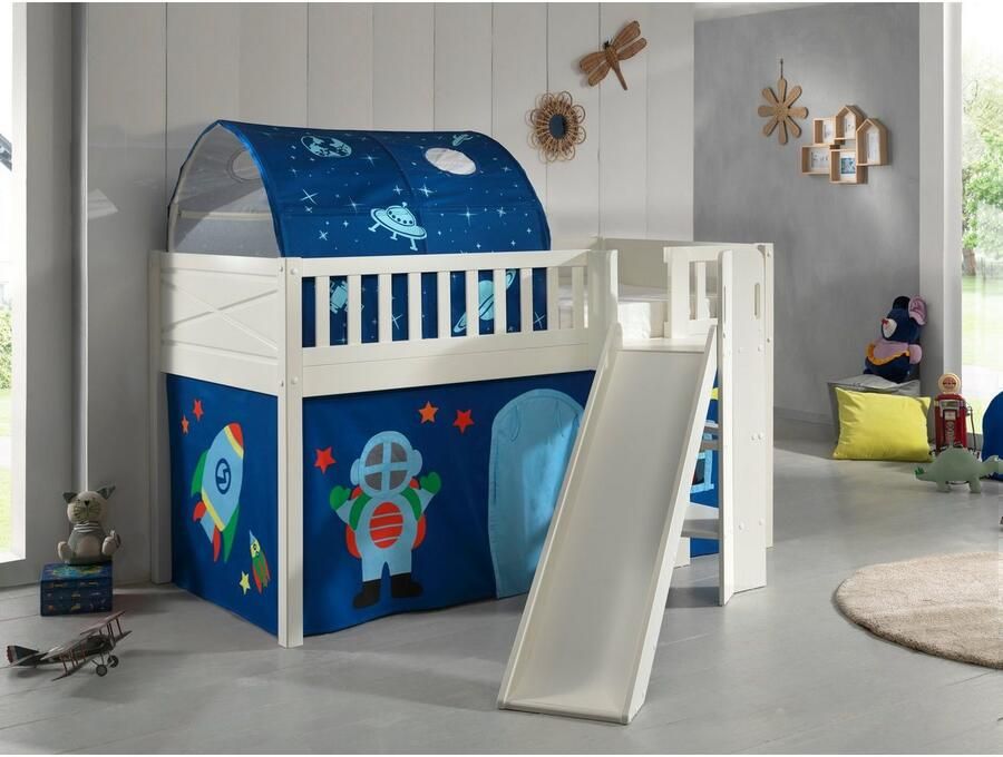 Vipack Hoogslaper Scott m. glijbaan ladder toren ligoppervlak 90 x 200 cm doek tunnel 4 designs