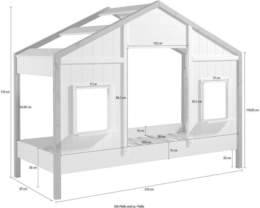 Vipack Huisbed Babs met dakopbouw ramen gemaakt in Europa originele look