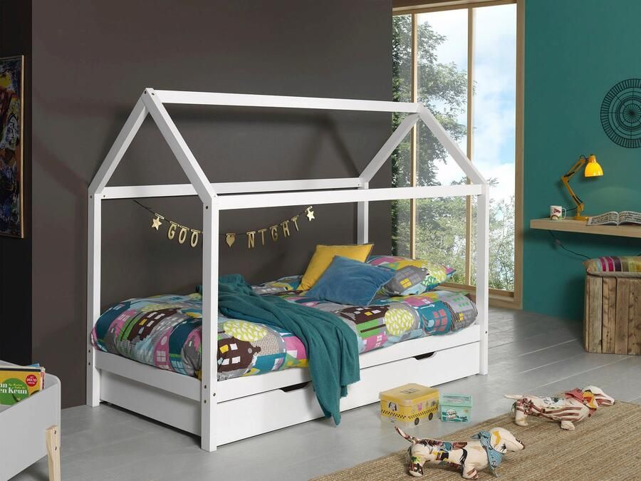 Vipack Huisbed Dallas huisbed massief dennenhout stevig gebouwd met lattenbodem