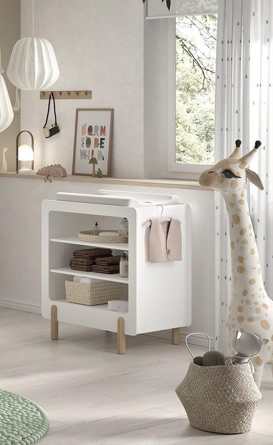 Vipack Kast Smile verschoningsrek met 3 vakken MDF wit gelakt zonder aankleedkussen vaste bodems biedt veel opbergruimte