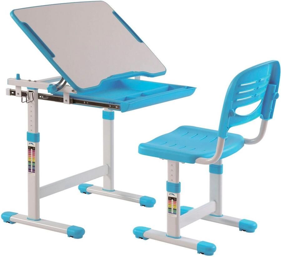 Vipack Kinderbureau Comfortline met hoogteverstelling incl. tas- en bekerhouder incl. stoel en verstelbaar schrijfoppervlak praktische functies (set) - Foto 1