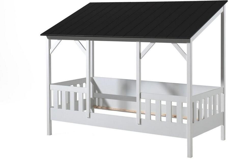 Vipack Kinderledikant Huisbed van MDF en massief hout dak zwart of wit - Foto 2