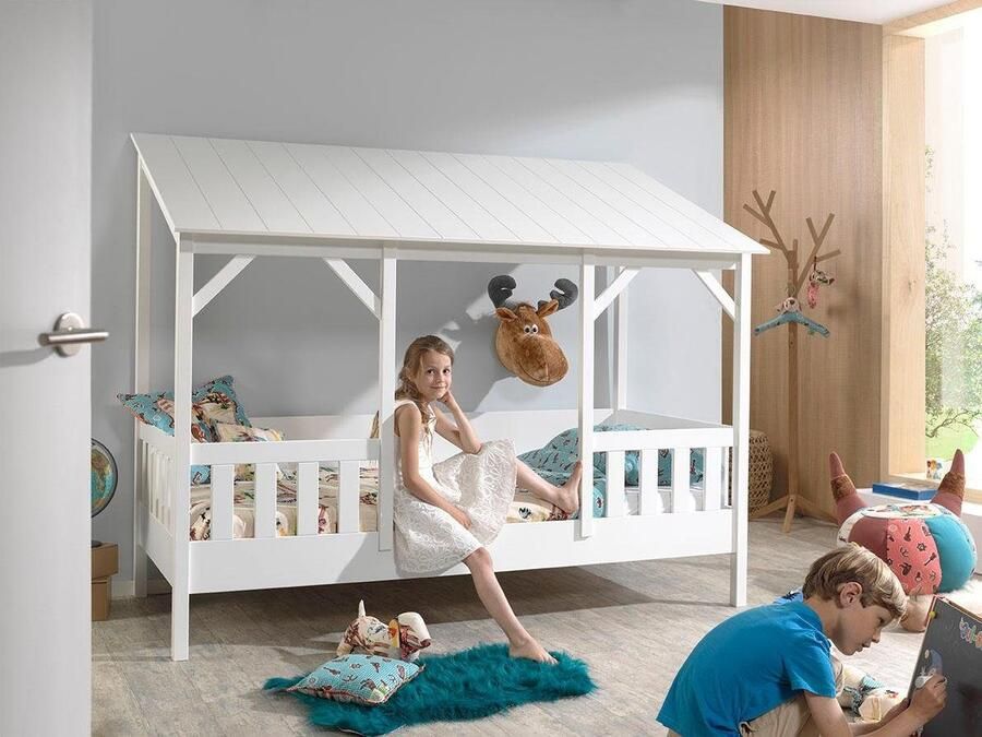 Vipack Kinderledikant Huisbed van MDF en massief hout dak zwart of wit - Foto 2