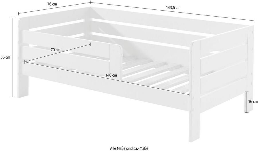 Vipack Kinderledikant Junior massief dennenhout met rondom valbeveiliging en lattenbodem