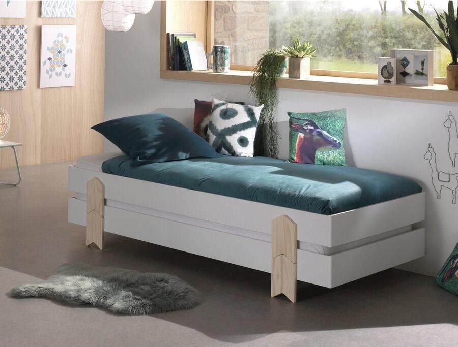 Vipack Kinderledikant Modulo Tienerbed 1-persoons stapelbed met poten in pijl-look
