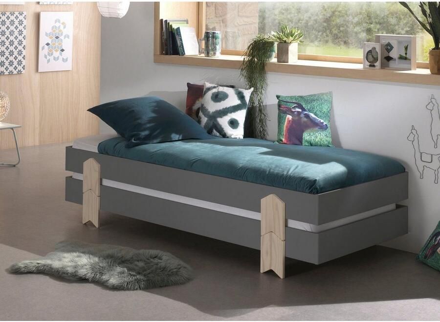 Vipack Kinderledikant Modulo Tienerbed 1-persoons stapelbed met poten in pijl-look