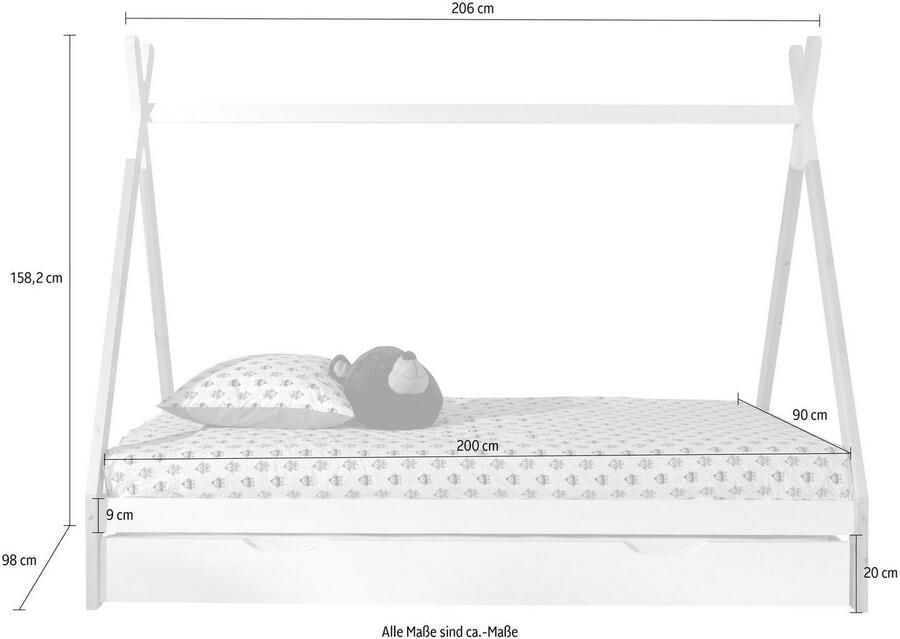 Vipack Kinderledikant TIPI massief dennenhout 2-kleurig gelakt met lattenbodem