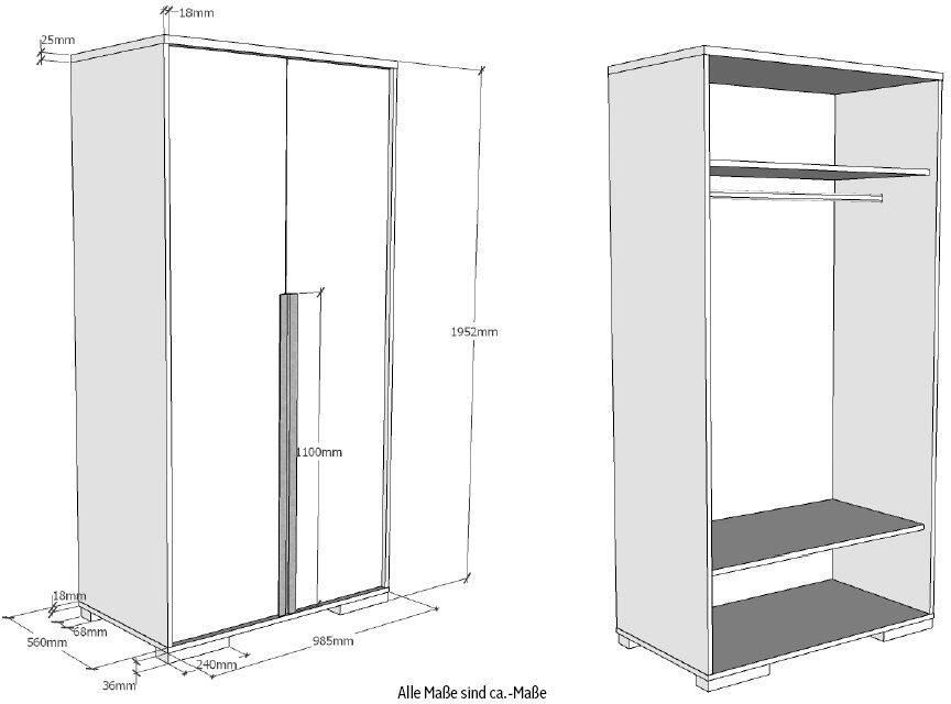 Leen Bakker Vipack 2-deurs kledingkast Londen antraciet 195 2x98 4x56 cm - Foto 3