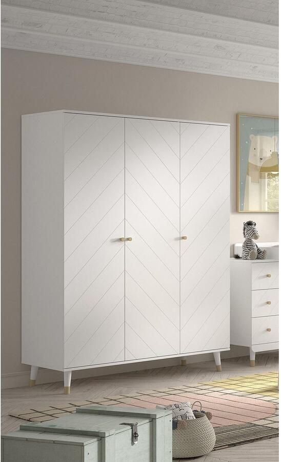 Vipack Kledingkast met 3 draaideuren biedt veel opbergruimte groefprofiel-uiterlijk uitvoering wit