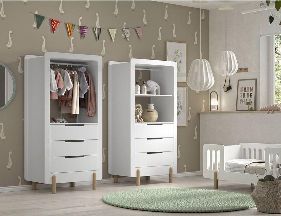 Vipack Opbergrek kan worden gebruikt als plank of hangmogelijkheid 3 grote lades wit gelakt