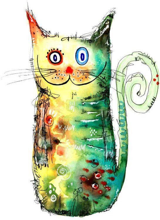 Wall-Art Wandfolie Veelkleurige kat Crazy Cat (1 stuk)