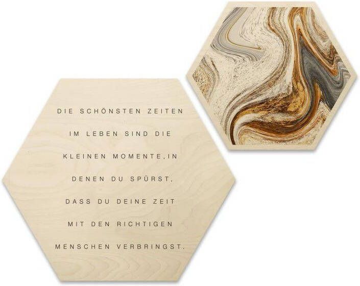 Wall-Art Wandspreuk Opschrift collage citaat houten beelden (set 2 stuks)