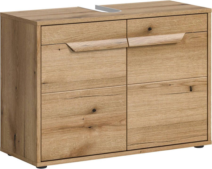 Welltime Wastafelonderkast Kayu breedte 84 cm 2 deuren 1 plank uniek grepenontwerp badkast badmeubels badkamer bad