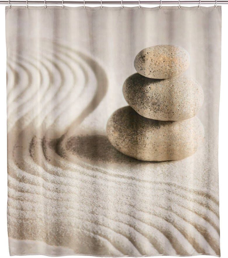 Wenko Douchegordijn Sand & Stone 200x180cm Incl. Ringen Bruin Groen