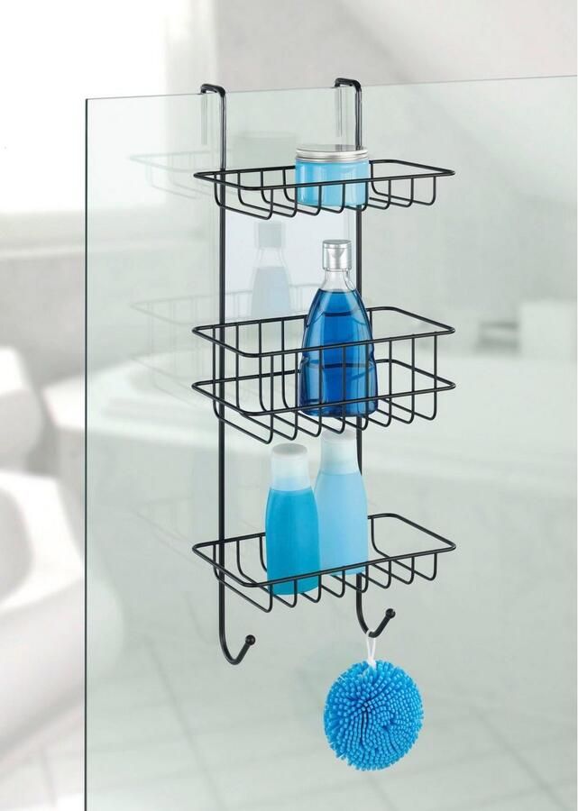 Wenko Badkamerrekje Revigo met 3 legplanken van zwart gelakt staal