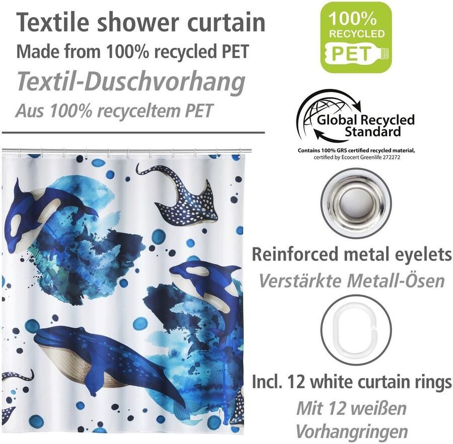 Wenko Douchegordijn Aquaris Hoogte 200 cm met zee-motief