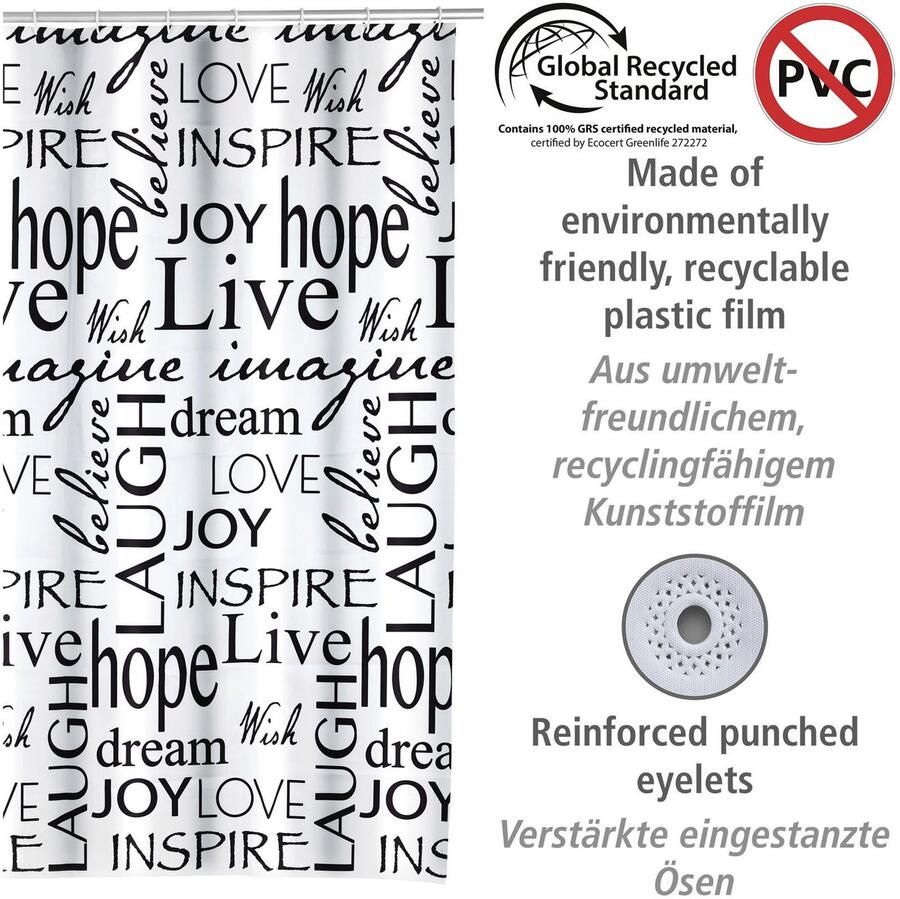 Wenko Douchegordijn Live Hoogte 200 cm met tekst-motief