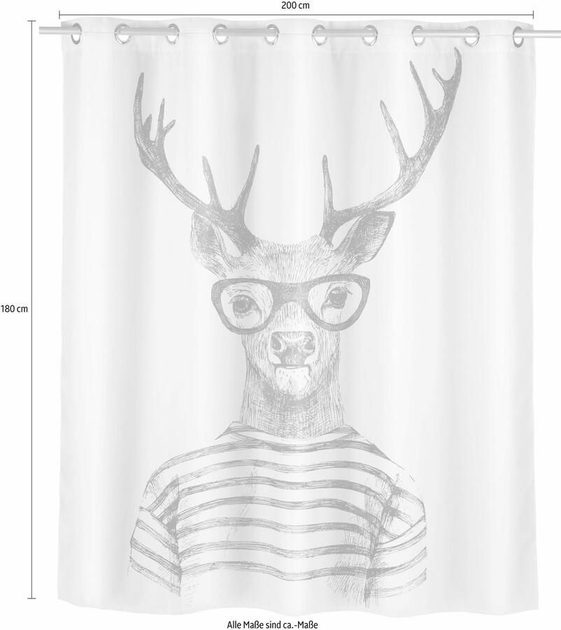 Wenko douchegordijn Mr Deer Flex 180 x 200 Textiel anti-schimmel
