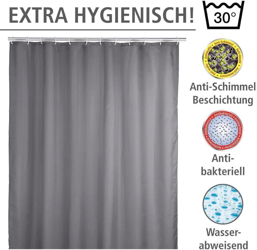 Wenko Douchegordijn Uni Grey Hoogte 200 cm wasbaar