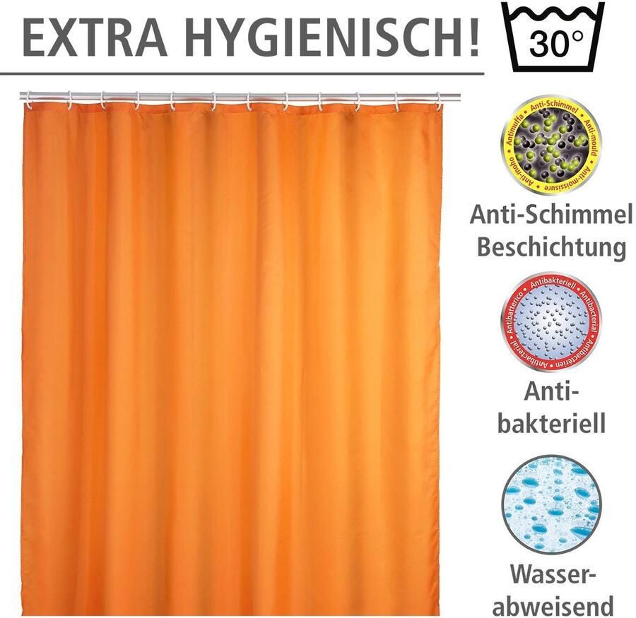 Wenko Douchegordijn Uni-oranje Hoogte 200 cm wasbaar