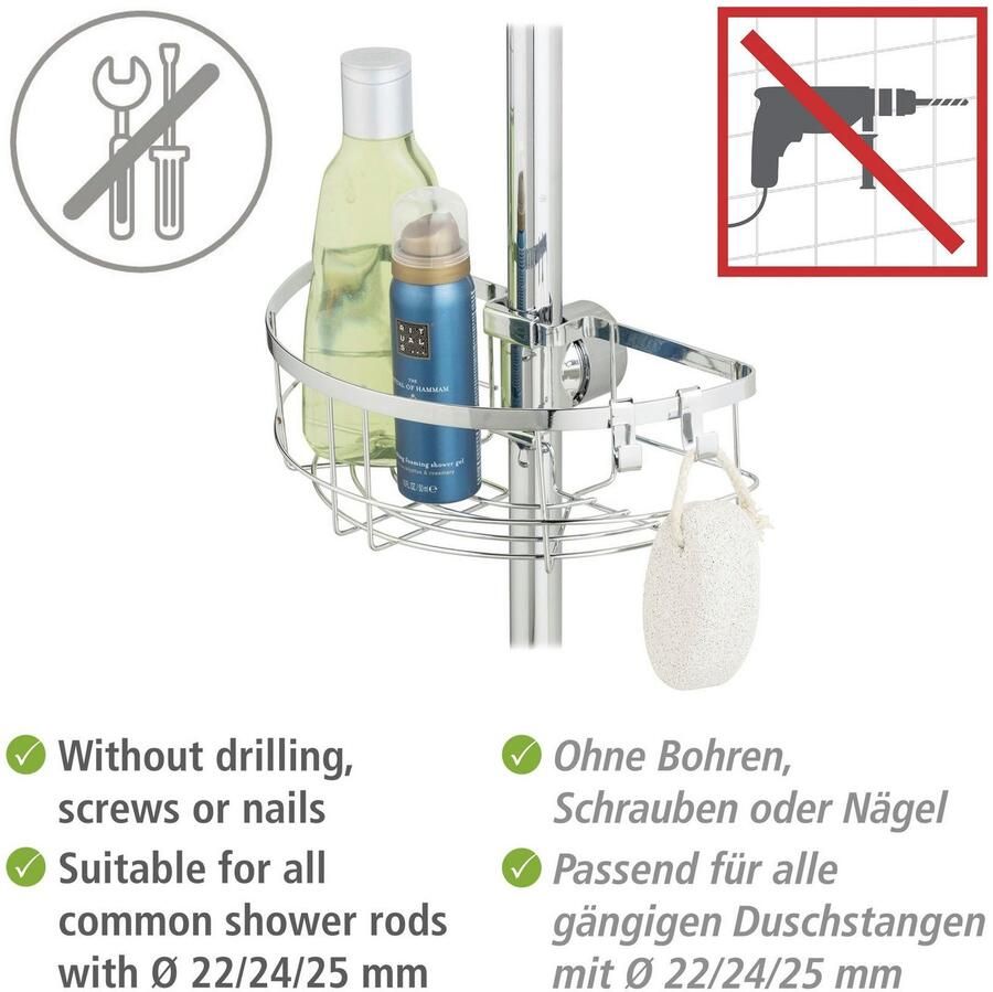 Wenko Doucherekje Douchstangencaddy Floresta rond Bevestiging zonder boren en schroeven