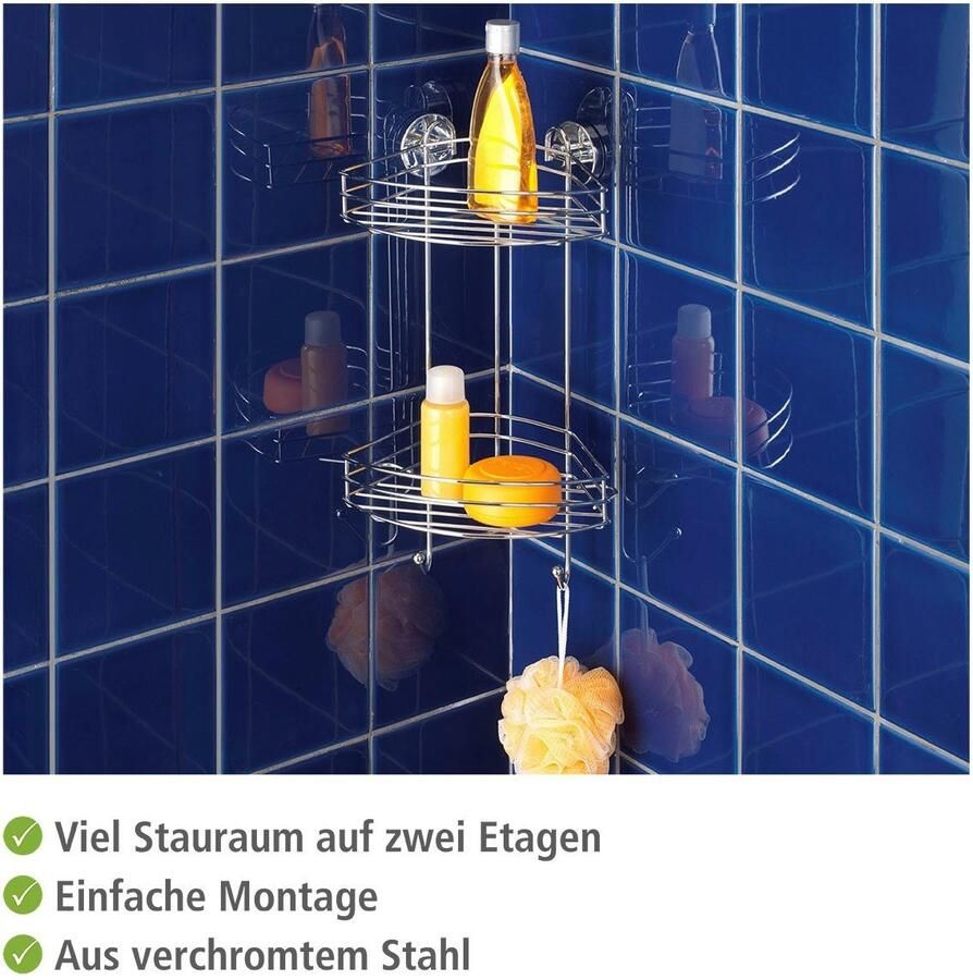 Wenko Vacuum-Loc Hoekrek 2-laags chroom Doucherek Bevestigen zonder boren