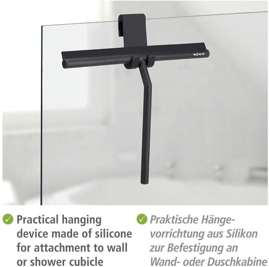 Wenko Extra brede douchewisser Mola XXL RVS zwart met ophanghaak Raamwisser Trekker douche