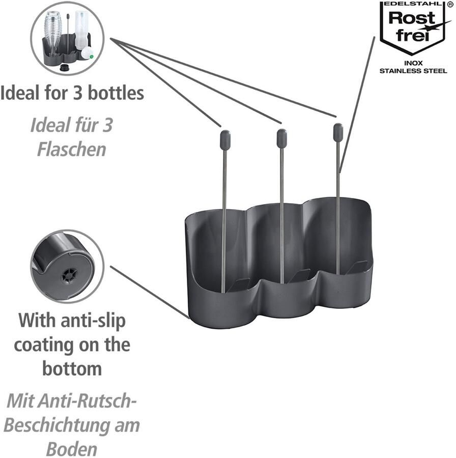 WENKO Flessenhouder Filia ruimtebesparende flessenhouder voor het drogen van water- en drinkflessen met anti-slip coating ideaal voor 3 flessen 29 x 27 x 12 5 cm van ABS-kunststof