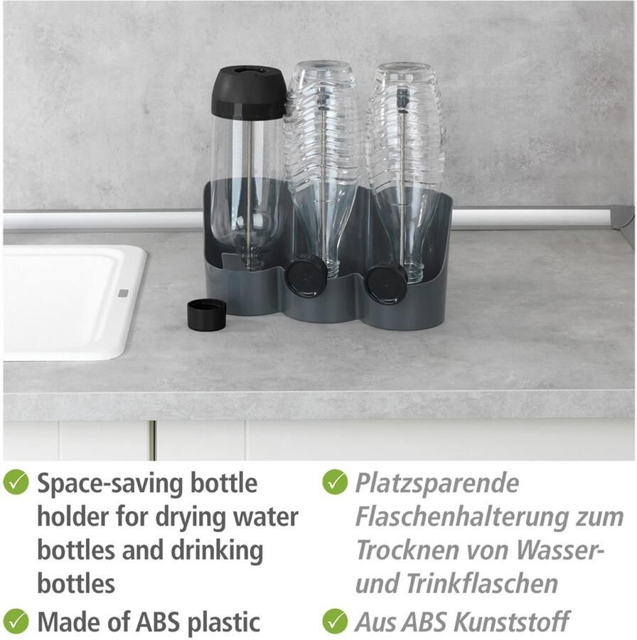 WENKO Flessenhouder Filia ruimtebesparende flessenhouder voor het drogen van water- en drinkflessen met anti-slip coating ideaal voor 3 flessen 29 x 27 x 12 5 cm van ABS-kunststof