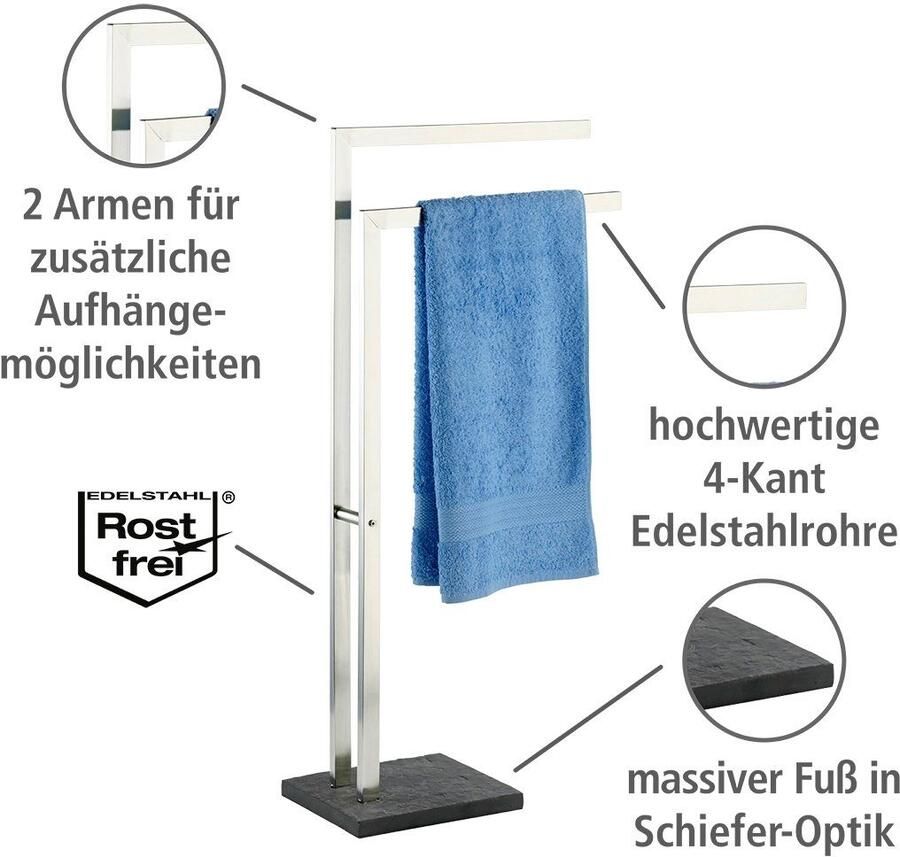 Wenko Handdoekenrek Slate rok met 2 armen staande kapstok edelstaal roestvrij