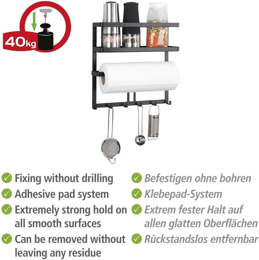 Wenko Keukenrek Model Gala met keukenrollenhouder & reling inclusief 6 haken industriële stijl (set)