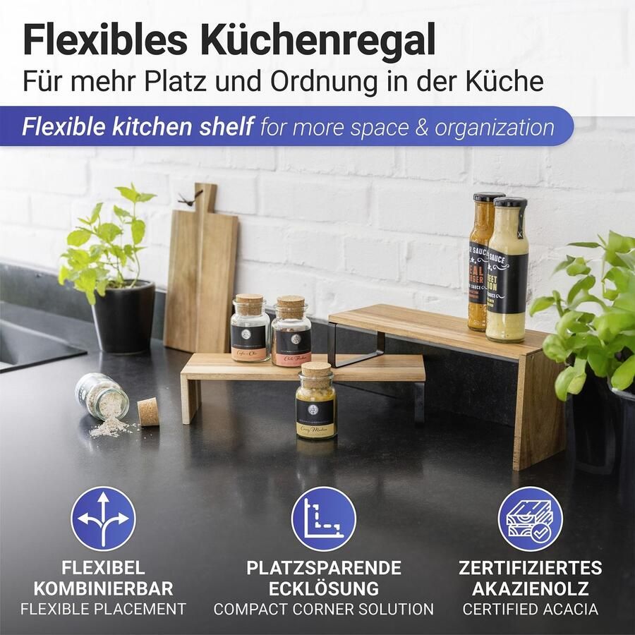 Wenko Keukenrek Model Vali Acacia Rek van acaciahout voor het werkblad flexibel combineerbaar (2 stuks)