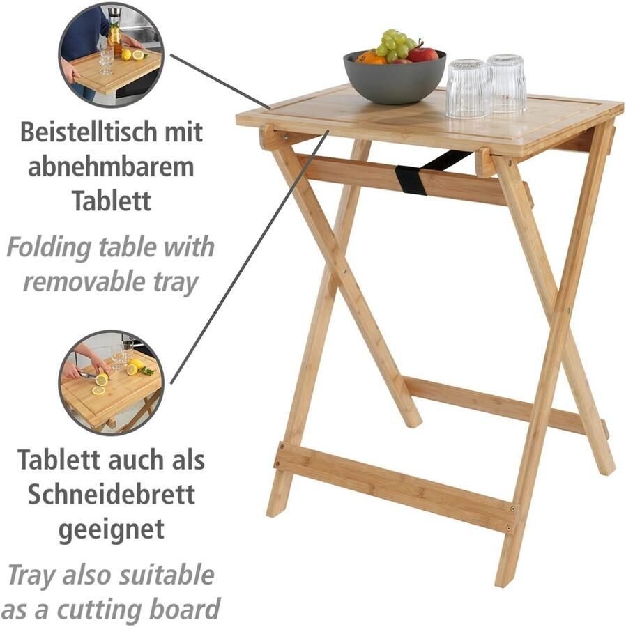 Wenko Klaptafel Model Lugo Bijzettafel met snijplank en afneembare dienblad bamboe